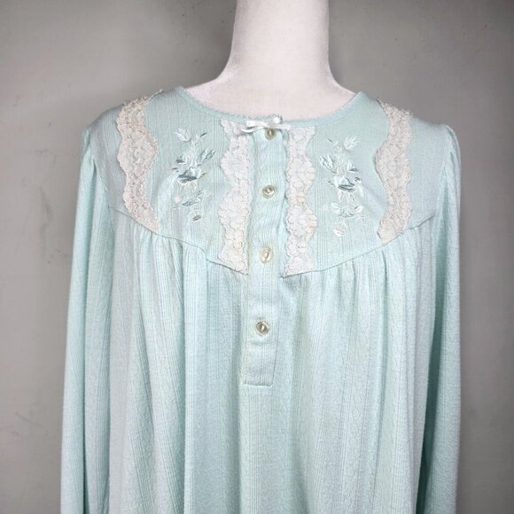 Vintage Collette by Miss Elaine Aqua Teal Gown Towel Blue Embroidered  Nightgown - Picture 3 of 8